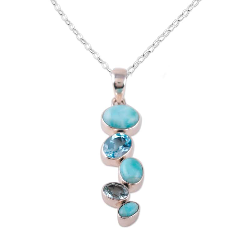 Novica Handmade Blue Pinnacle Larimar And Blue Topaz Pendant Necklace