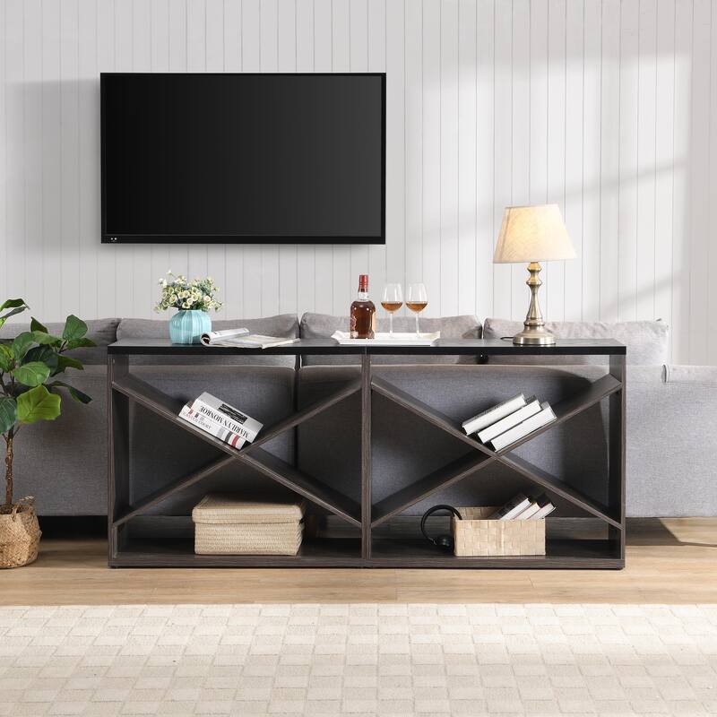 70.87" Entryway Sofa Table, X Shaped Detachable Console Table with Storage, 2 PC Free Combination Living Room Side Table - Black