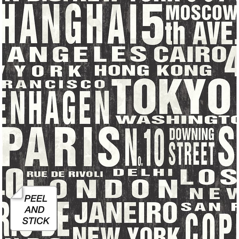 NextWall Around the World Peel and Stick Removable Wallpaper - 20.5 in. W x 18 ft. L - 20.5 in. W x 18 ft. L - Black & White