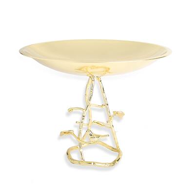 11.75"D Gold Cake Plate on Leaf Base - 11.75"D x 8.25"H