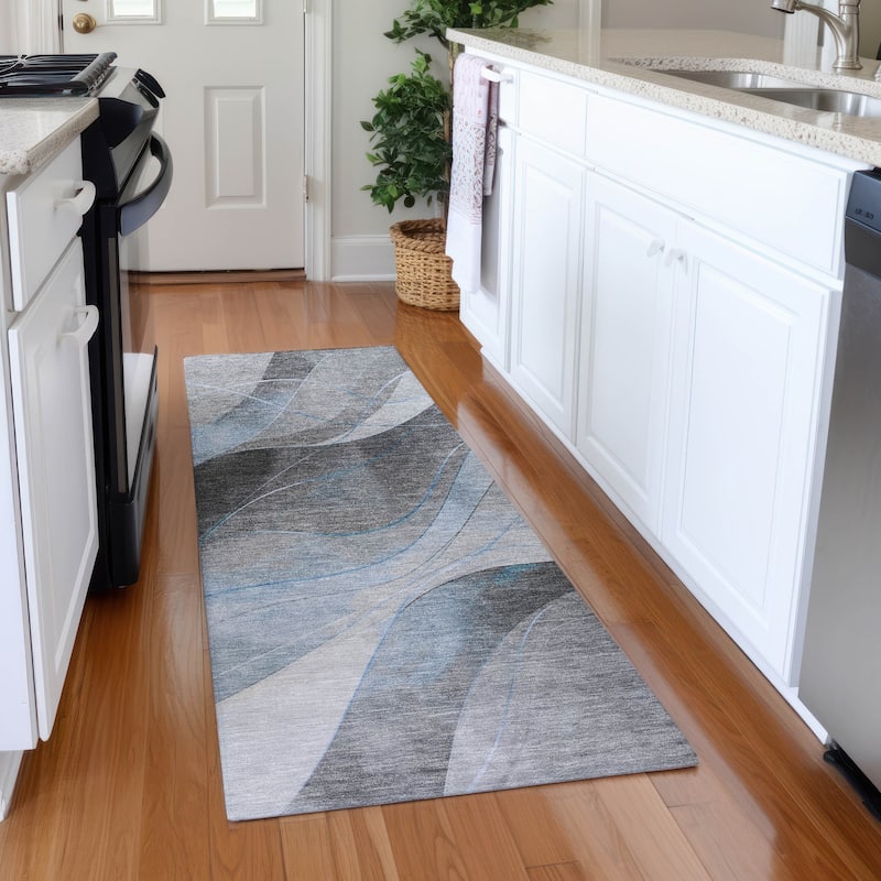 Premium Washable Super Soft Modern Waves Mayfield Rug - Sky - 2'3" x 7'6"