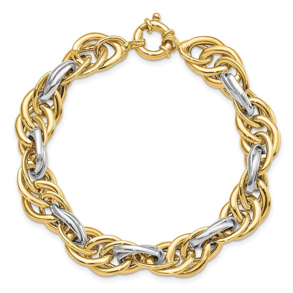 Curata 14k Two tone Gold 8.25" 11.5mm talian Multi Link Toggle Bracelet