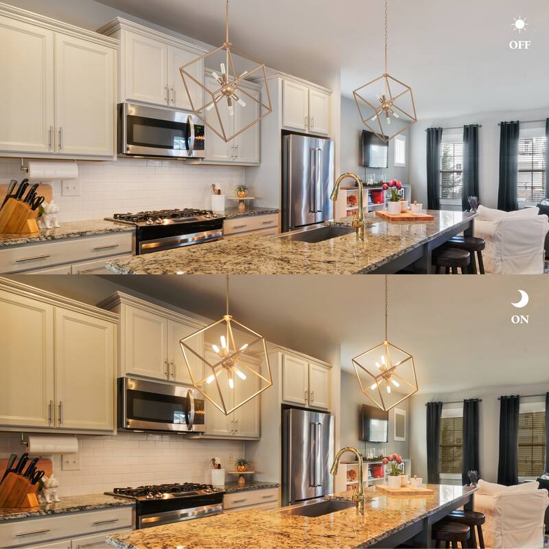 Modern Gold 6-Light Sputnik Chandelier Cube Island Pendant for Kitchen Island Dining Room - W 20" x H 35"