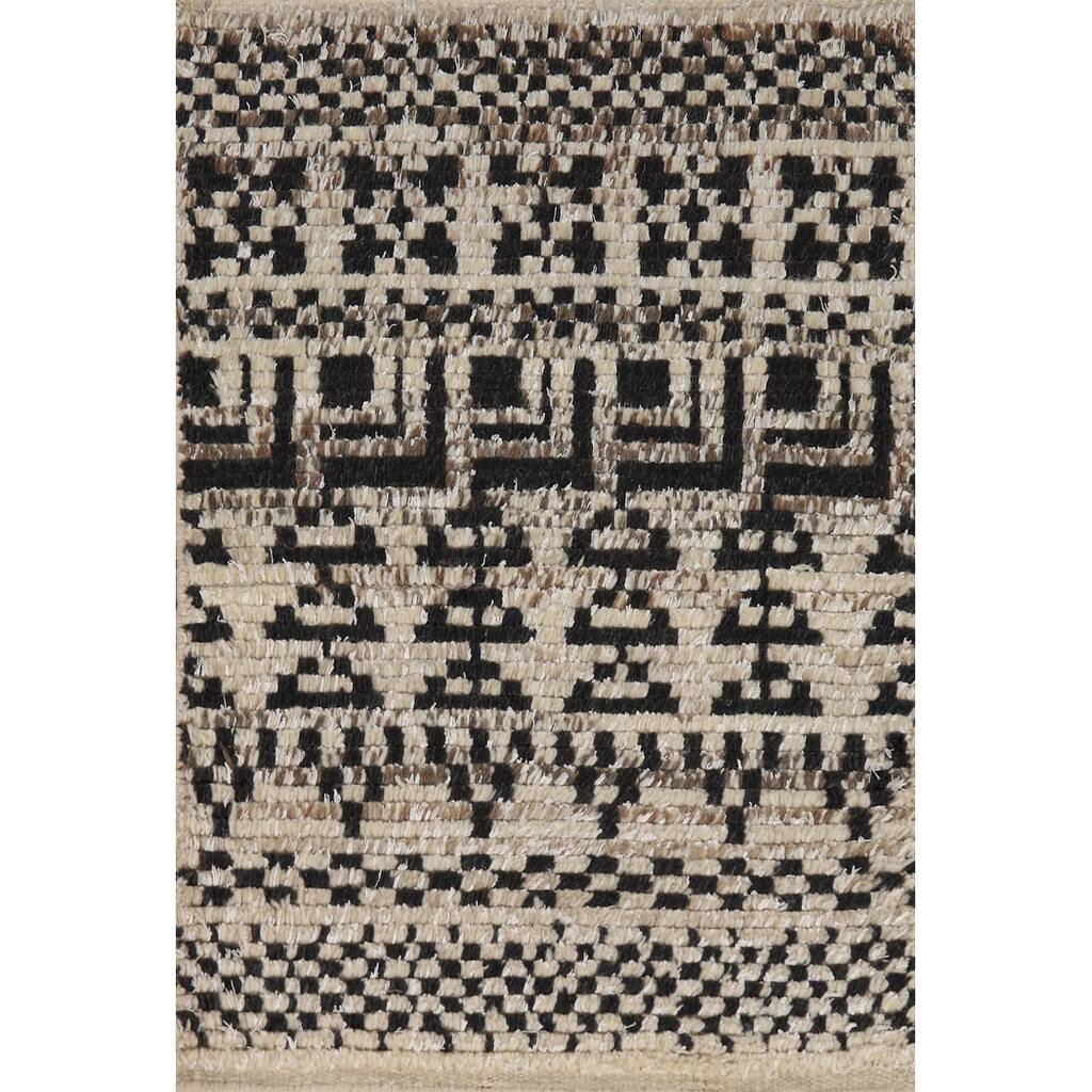 Geometric Moroccan Oriental Foyer Rug Handmade Beige Wool Carpet - 2'0"x 3'0"