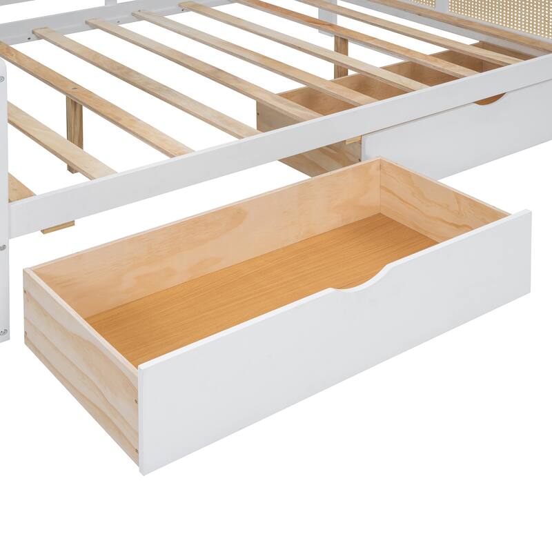 Full Size Daybed, Wooden Full Daybed Frame with 2 Storage Drawers, All-in-One Cabinet and Shelf for Bedroom