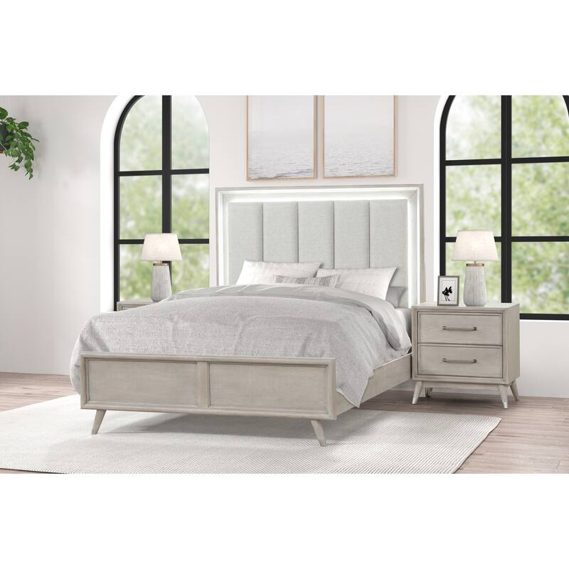 Roundhill Furniture Seluna 3-Piece Bedroom Set with Touch LED Lighting, Gray Oak Finish