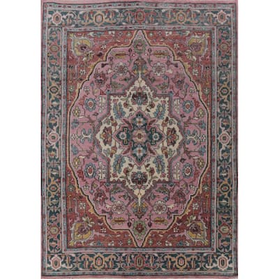 Geometric Pink Oushak Indian Area Rug Handmade Wool Carpet - 8'2" x 10'0"