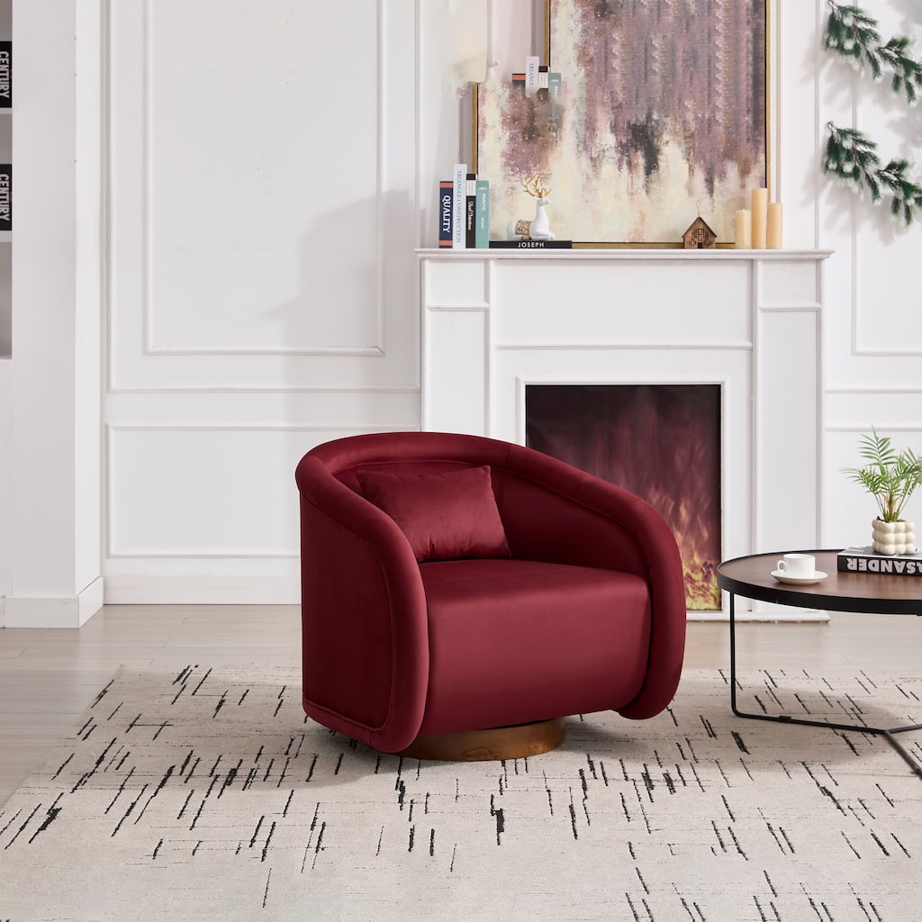 360-degree Swivel Barrel Chair with Velvet Fabric