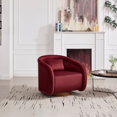 Swivel Accent Chair, 360-degree Swivel Barrel Chair with Velvet Fabric Upholstery, Comfy Pumpkin-Shaped Swivel Chair