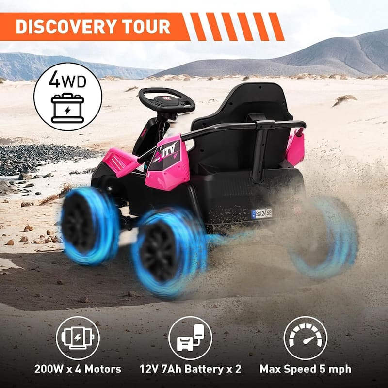24V Ride On Toys for Big Kids, 4 Eva Wheels Utv