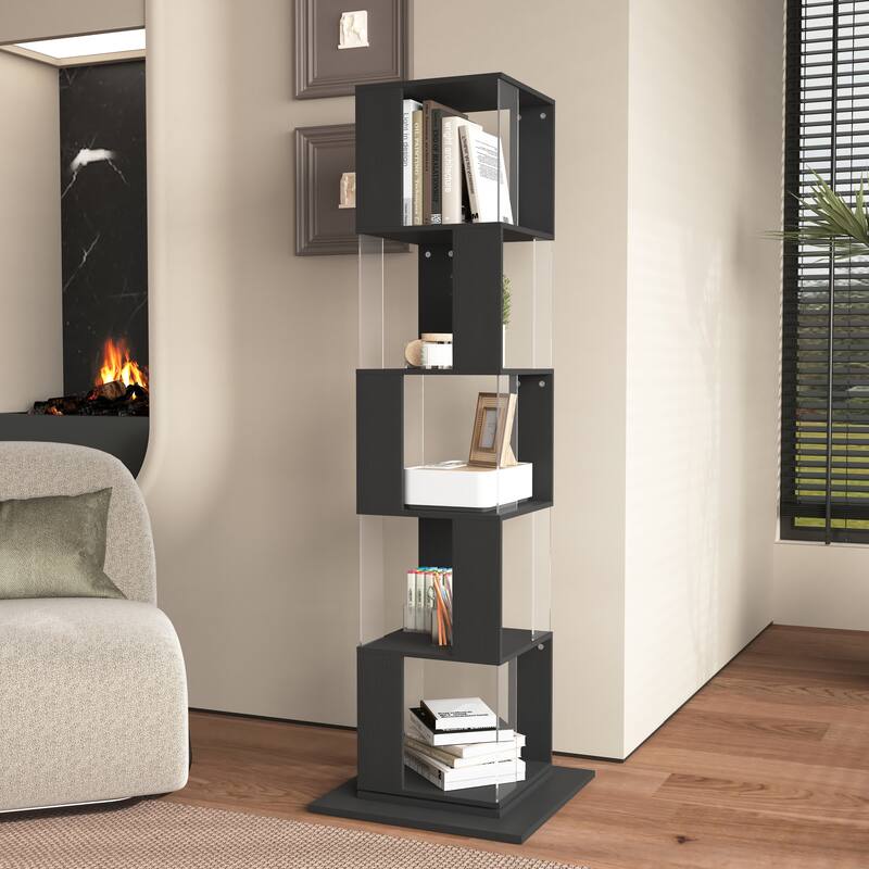 5 tier Rotating Bookshelf, Modern Floor Rack Simple Bookcase