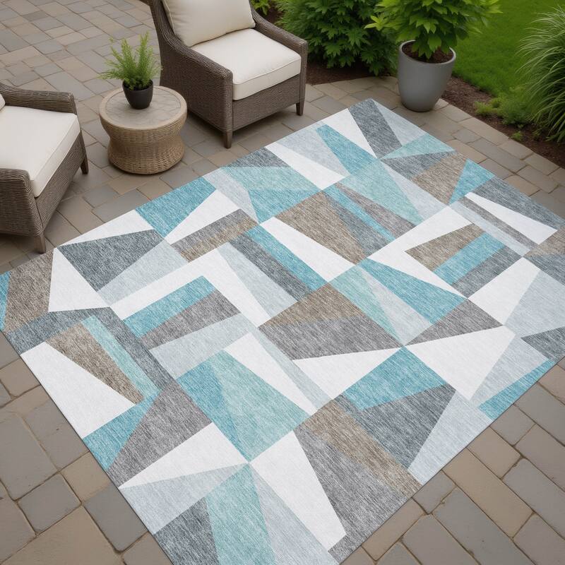 Machine Washable Indoor/ Outdoor Contemporry Mosaic Chantille Rug - Teal - 8' x 10'