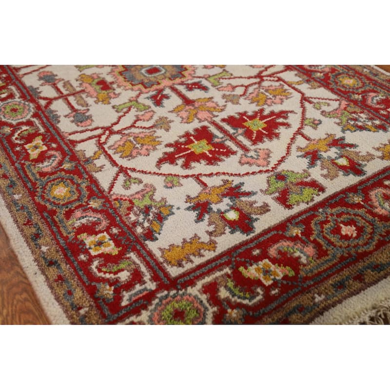 Floral Ivory Oushak Indian Foyer Rug Handmade Wool Carpet - 2'10"x 4'10"