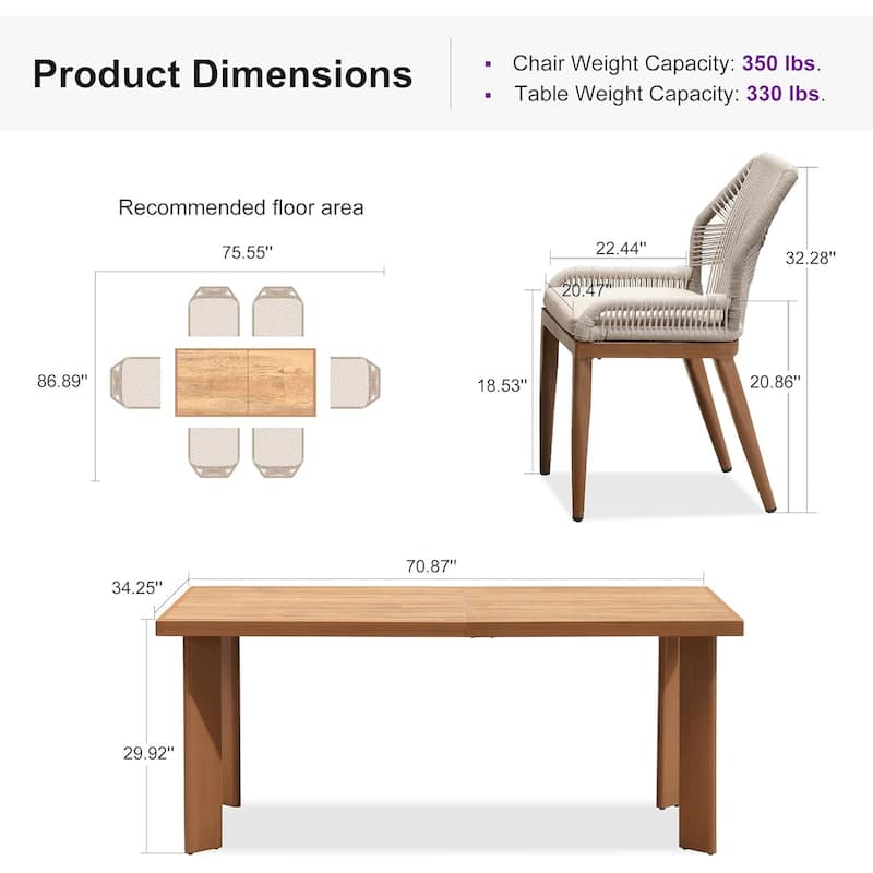 PURPLE LEAF Dining Set Patio Metal Rectangular Table and Wicker Rattan Chairs for dining/living room Modern Furniture Sets