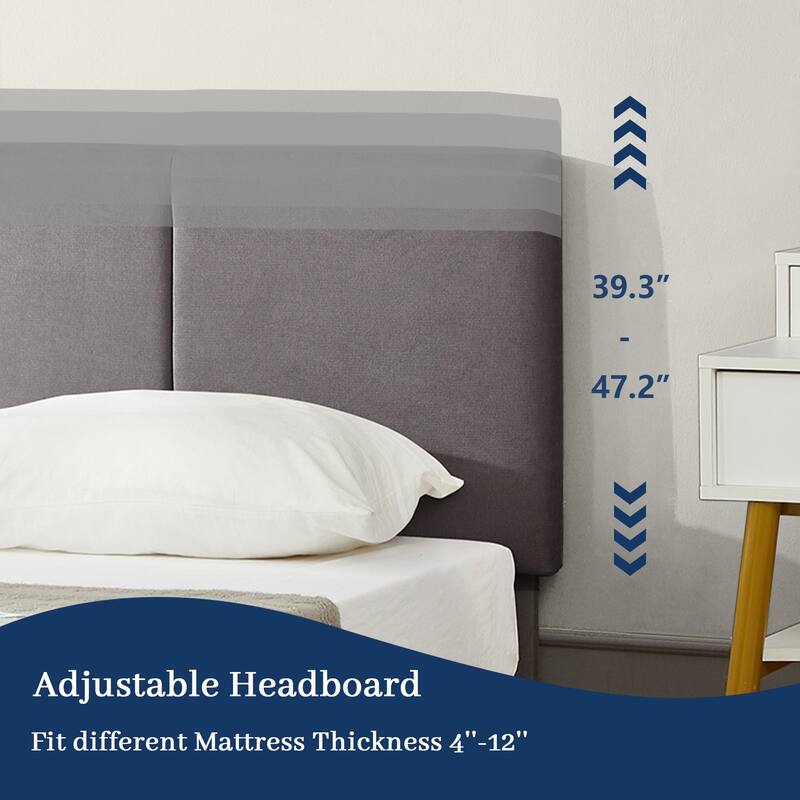 VECELO Upholstered Platform Bed Frame with Adjustable Headboard, Solid Wood Slats, No Box Spring Needed, Twin/Full/Queen Size