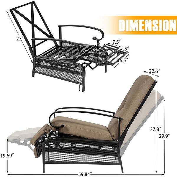SUNCROWN Outdoor Patio Adjustable Metal Recliner Lounge Chair Bed