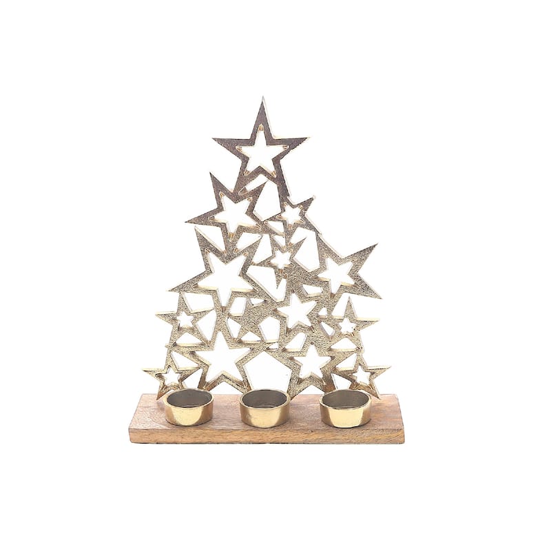 Christmas Metal Star Tree 3 Tealight Holder - N/A