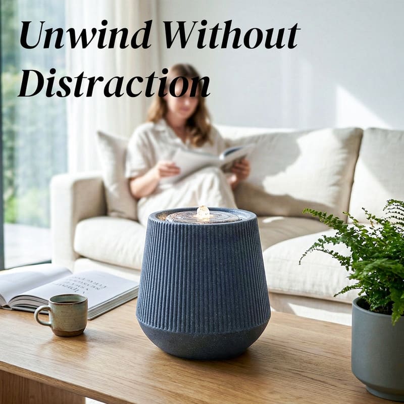 1.5lbs Easy to Move Ribbed Grey Fountain with Pump LED Light Indoor Outdoor Use