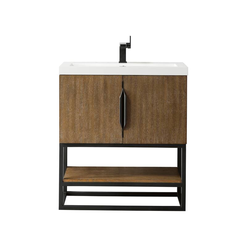 James Martin Vanities Columbia 31.5" Single Vanity, Latte Oak with White Glossy Composite Stone Top
