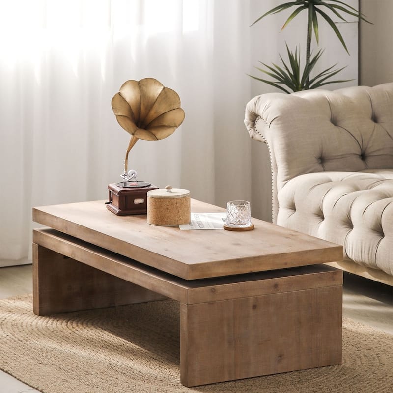 Living Room Modern Wood Sleek Floating Top Design Coffee Table