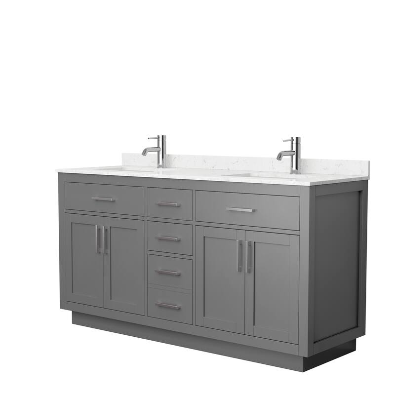 Beckett TK 66-inch Double Vanity, Cultured Marble Top - Dark Gray, Nickel Trim,Carrara Cultured Marble Top