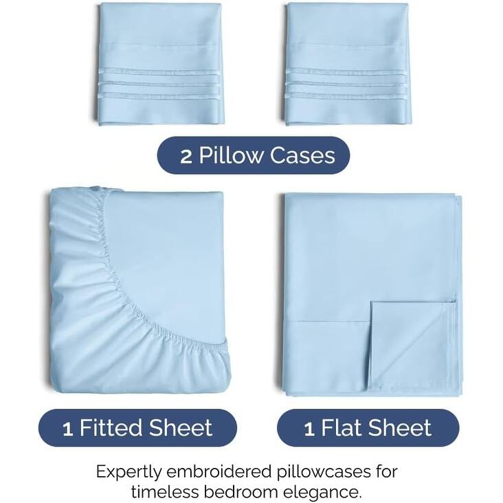 CGK Linens 4 Piece Solid Deep Pockets Microfiber, Easy-Fit Bed Sheet Set