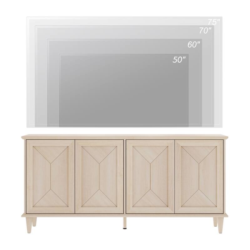 Modern Farmhouse TV Stand with Handcrafted Patchwork Doors for 55-130" TVs