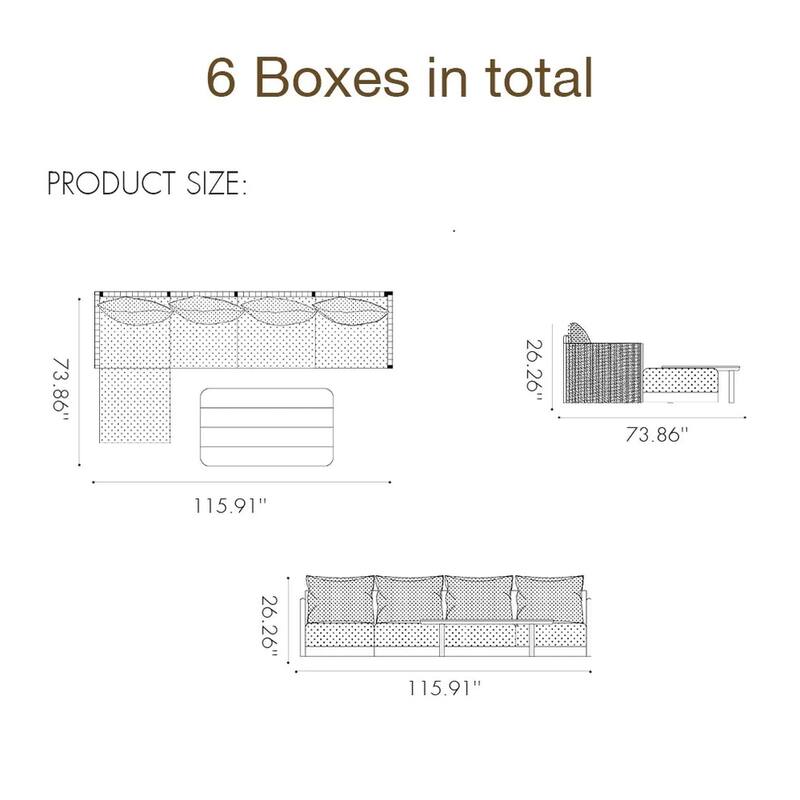 PURPLE LEAF Sanori Outdoor Sectional Sofa Patio Furniture Sets with Grey Ottoman and Cushion Sofas for Poolside Graden