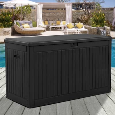 260 Gallon Outdoor Patio Deck Box, Large Double-Wall Resin Storage Box with Divider&Side Handles Backyard, Waterproof&Lockable