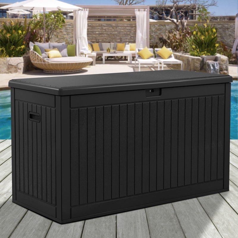 260 Gallon Outdoor Patio Deck Box, Large Double-Wall Resin Storage Box with Divider&Side Handles Backyard, Waterproof&Lockable