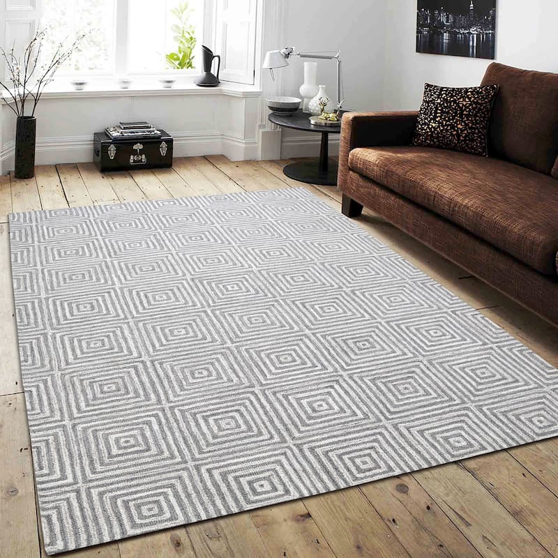George Towne Living Sara Luxury Handmade Abstract Wool Sara Area Rug - 5'x8' - Grey/Cream