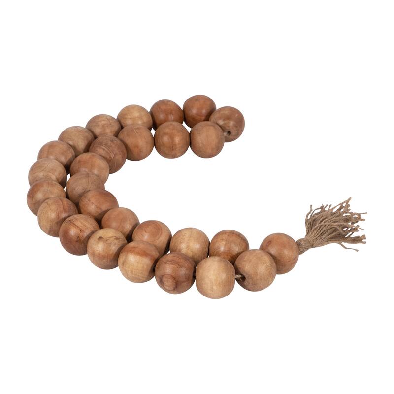 Sagebrook Home 32" Wooden Large Bead Garland with Tassels - Contemporary Mango Wood