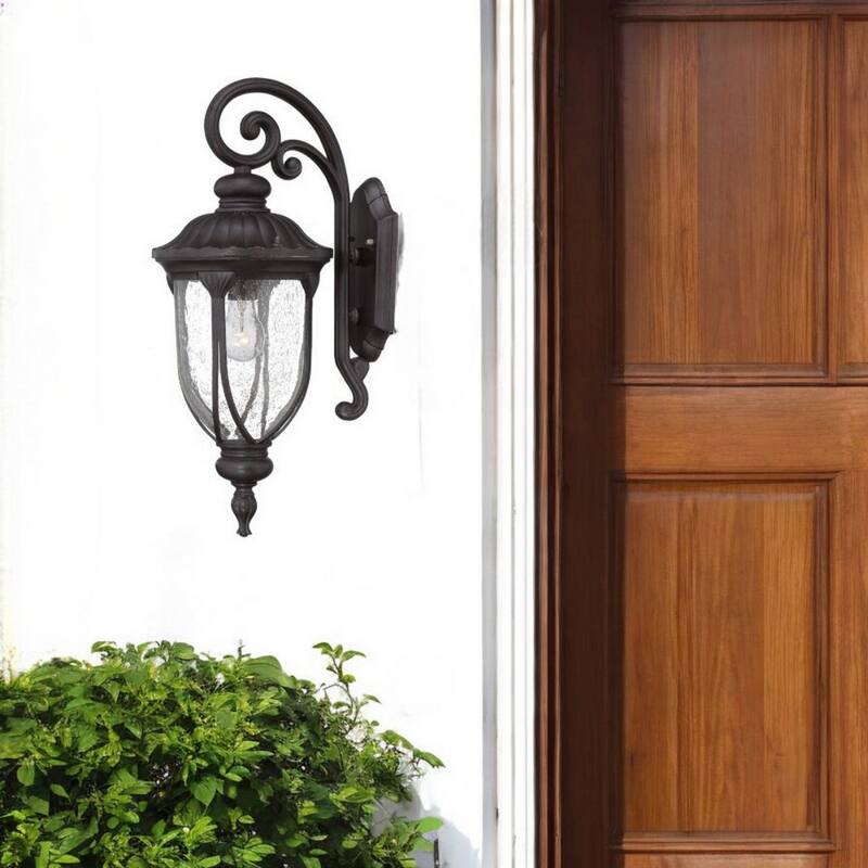 Aluminum Wall Sconce with Seeded Glass Outdoor Flush Mount - 11.5” x 9” x 22.5” (D x W x H)