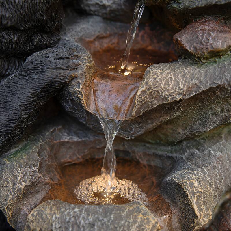 Glitzhome 30.5"H 4-Tiered LED Lighted Mom & Baby Bear Polyresin Outdoor Floor Fountain