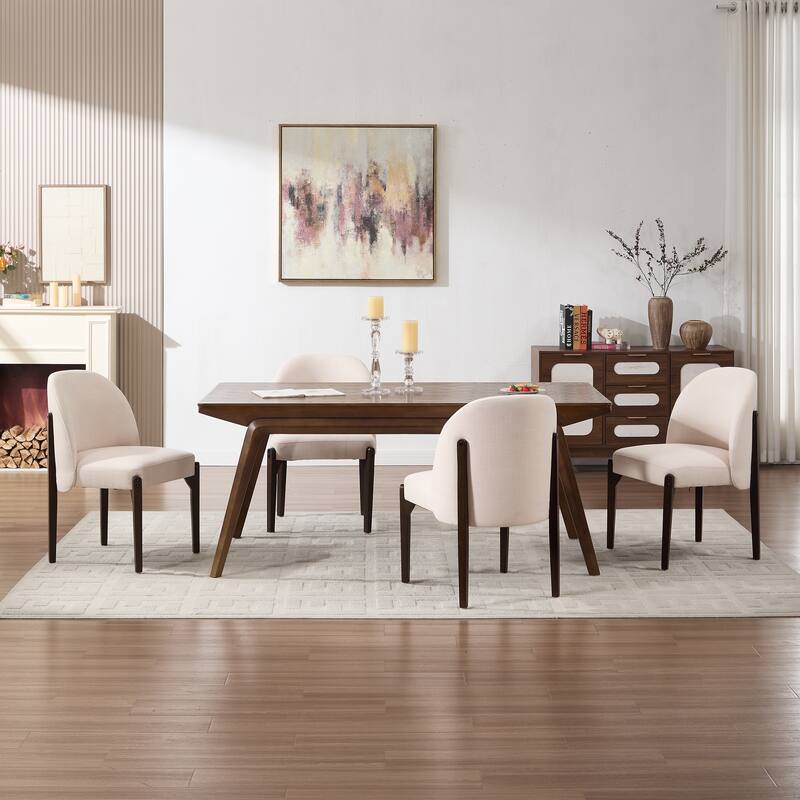 Wooden Dining Chairs Modern Fabric Upholstered Kitchen Chairs Farmhouse - Set of 2