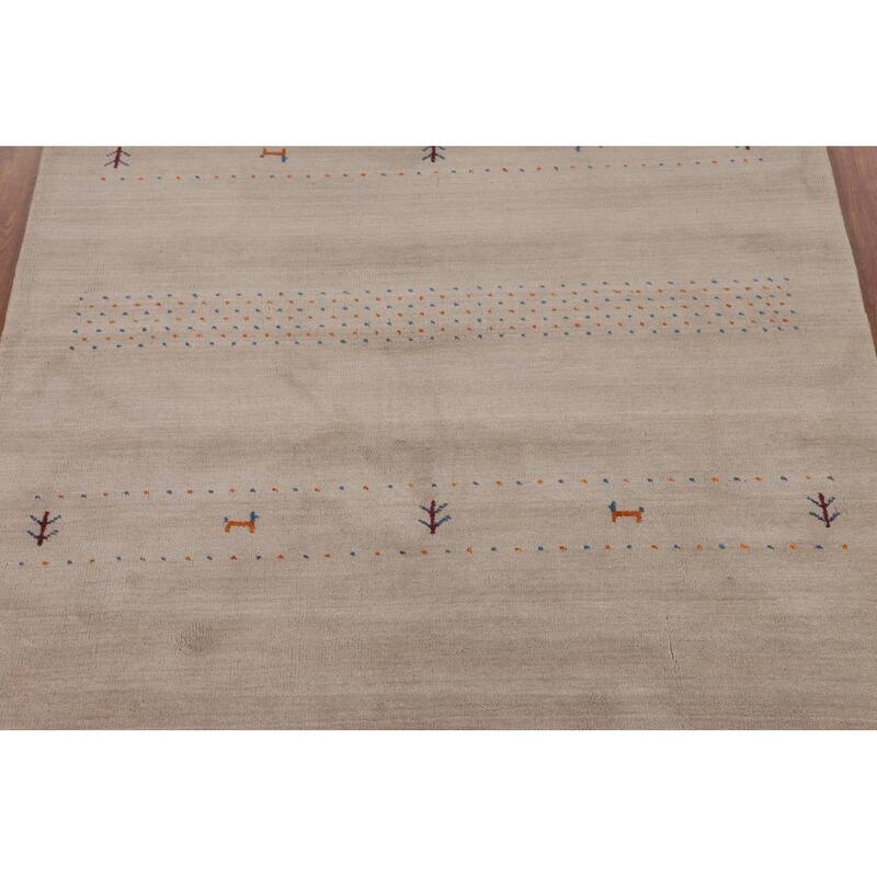 Tribal Gabbeh Oriental Area Rug Handmade Beige Wool Carpet - 5'4"x 7'6"