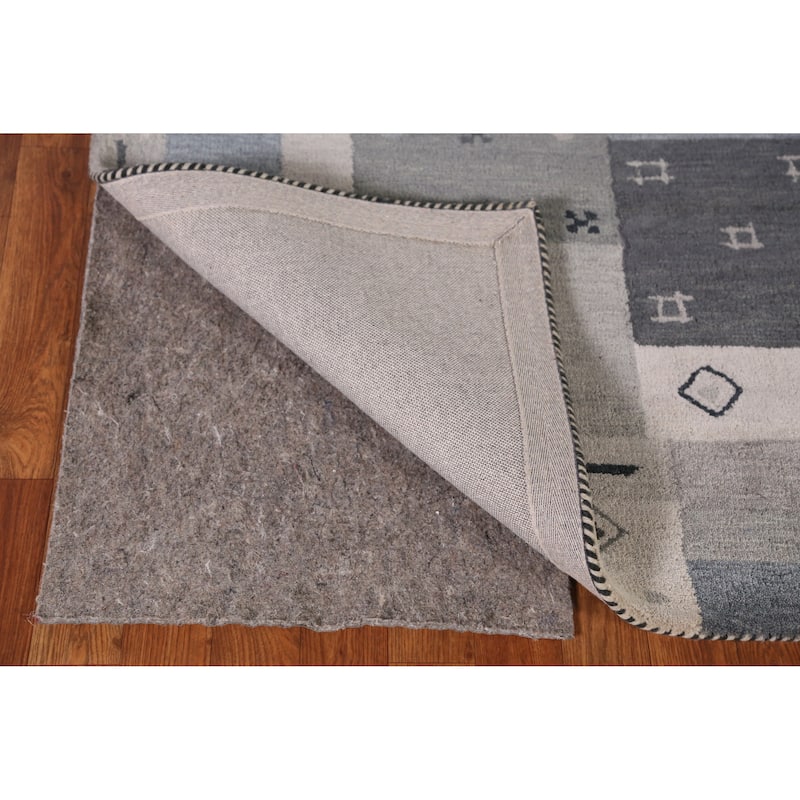 Geometric Gray Gabbeh Indian Area Rug Hand-Tufted Wool Carpet - 5'3" x 7'7"