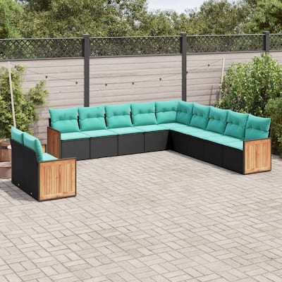 vidaXL 11 Piece Patio Sofa Set with Cushions Black Poly Rattan