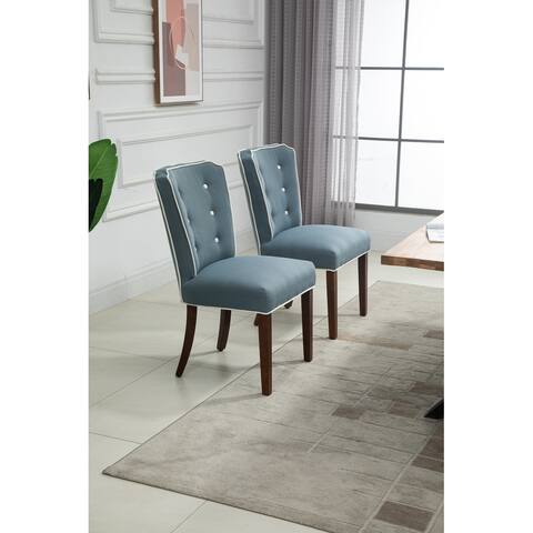2 Peices Linen Fabric Upholstered Solid Wood Legs Kitchen Dining Chair