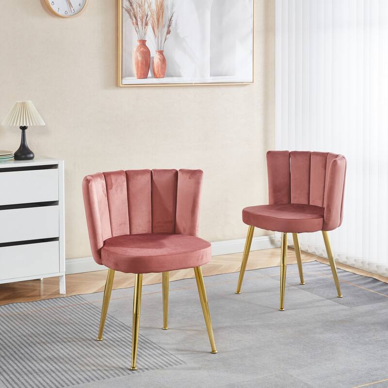 Modern Dining Chair(Set Of 2 ) With Iron Tube Legs, Velvet And Comfortable Backrest, Suitable For Dining Room Living Room - Pink