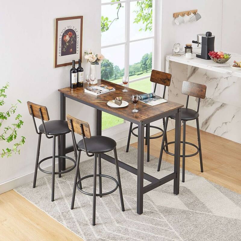 5 PCS Dining Pub Sets For 4 with 4 Bar Stools