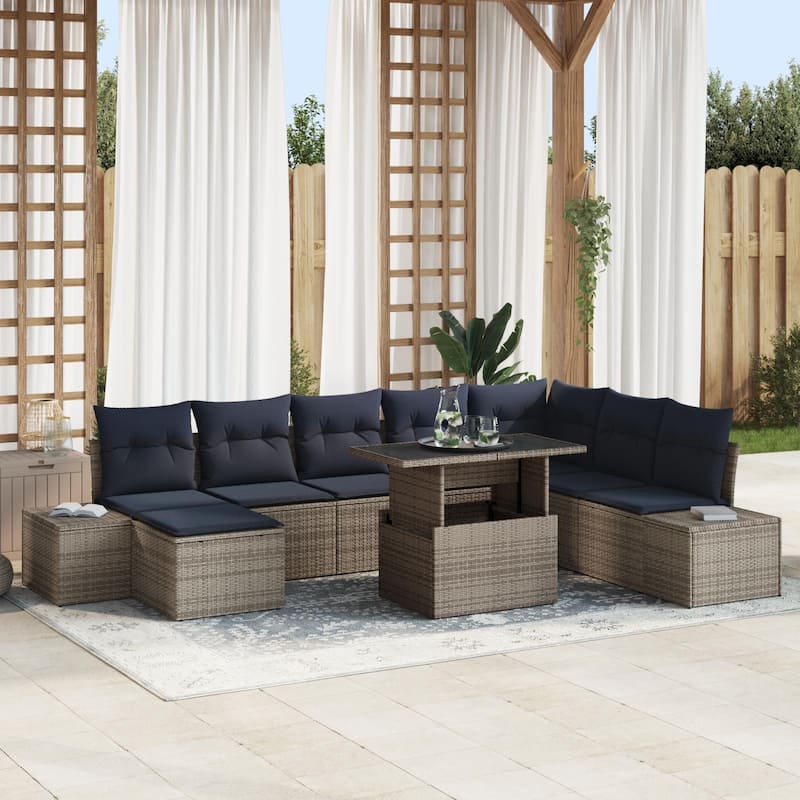 vidaXL 9 Piece Outdoor Sofa Set with Cushions - 125.6×60.6×27.2 - Grey