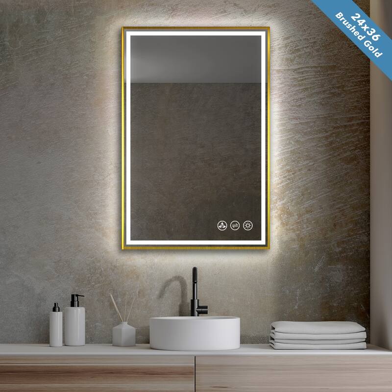 Fogless Color and Brightness Adjustable LED Mirror - 24x36 - Brushed Gold
