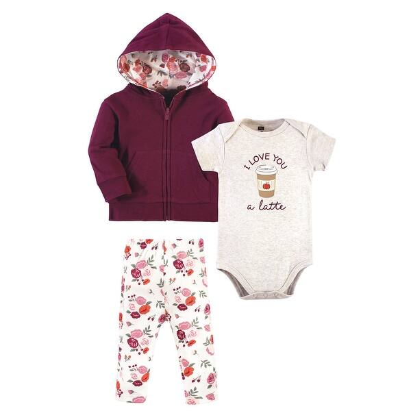 slide 1 of 1, Hudson Baby Infant and Toddler Girl Cotton Hoodie, Bodysuit or Tee Top and Pant Set, Fall Floral Baby 12-18 Months - Fall Floral Baby