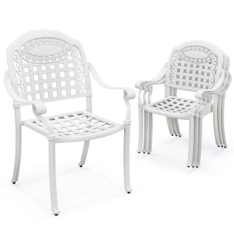 2/4-Pack Stackable Aluminum Patio Chairs w/ Armrests & Adjustable Feet - 4pcs