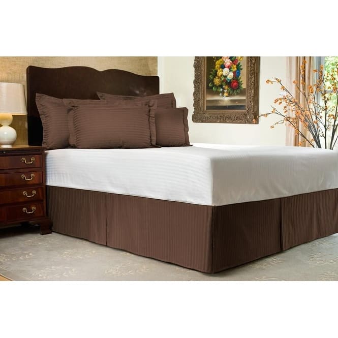 Tailored Bed Skirt, Pleated Sateen Striped Dust Ruffle with Split Corners