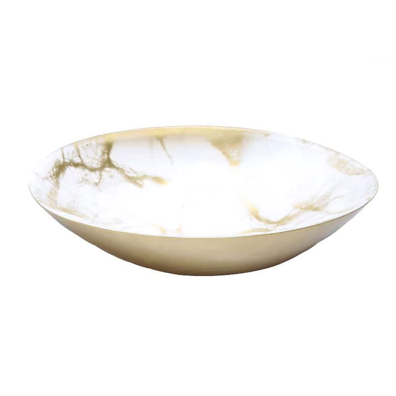 Alice Pazkus 12.5" White And Gold Marbleized Oval Bowl