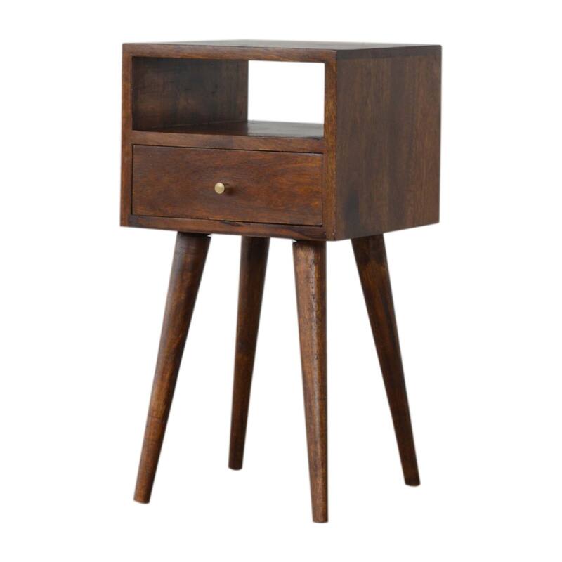 Mini Solid Wood Nightstand with Drawer, Open Slot, and Nordic Legs