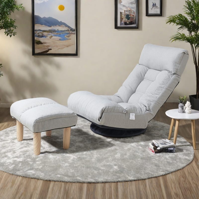 Japanese-Style Adjustable Floor Recliner Lounge Chair with 360° Swivel Base