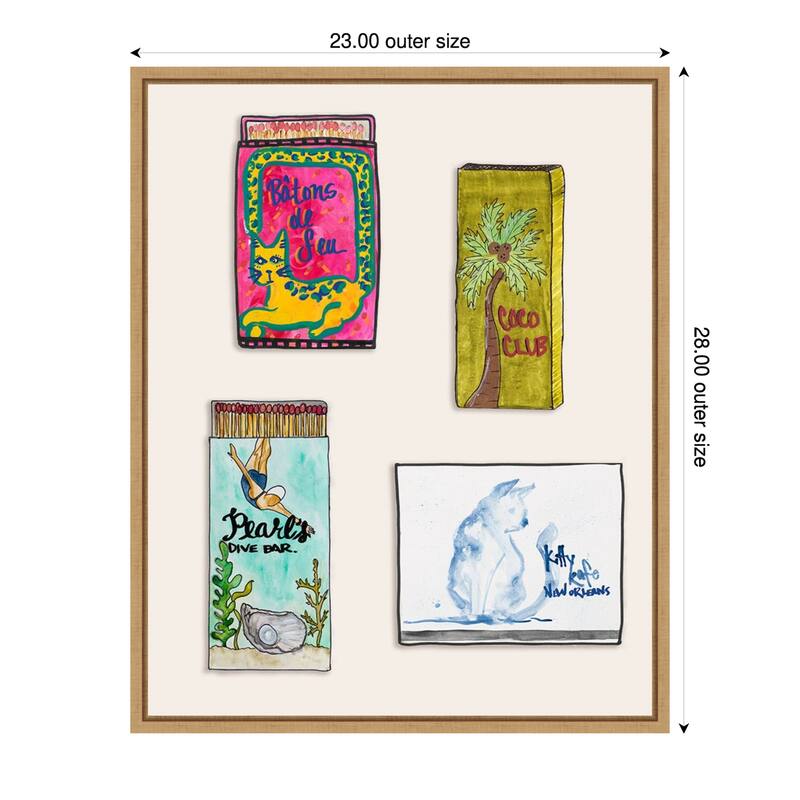 Pearl Divers Matchbooks by Nola James Framed Canvas Wall Art Print - 23 x 28 in - Brown